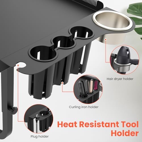 Tasalon Salon Hairstylist Tray, Metal Hair Extension Holder for Styling, Chair Mounted Hair Tray with 2 Magnetic Hair Dye Bowls, Professional Hair Color Tray for Hairstylist Station, Black - Image 3