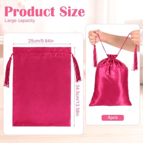4Pcs Satin Wig Bag, Shimmeroo Wig Storage Bags with Drawstring Tassel - Image 2
