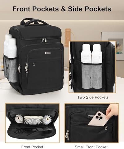 Relavel Barber Bag, Hair Tools Travel Bag, Barber Cases for Clippers and Supplies, Hairstylist Backpack Hairdresser Cosmetology Case for Hair Cutting Tools, Hair Salon Hairdresser Must Haves, Black - Image 5