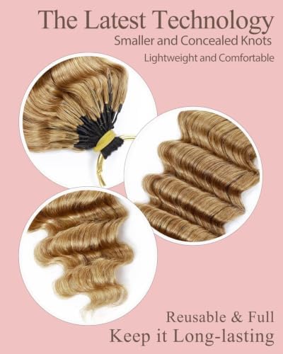 27# Honey Blonde Color 14 Inch Human Crochet Hair for Black Women, Feather Crochet Extensions 110g 80 Strands, Resusable Miracle Look Hair Bundles Soft Lightweight Small Knots Deep Wave - Image 3