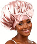 Silk Bonnet for Women, Satin Bonnet for Sleeping, Large Sleep Cap with Elastic Tie Band for Curly Hair, Blush Pink by Unknown