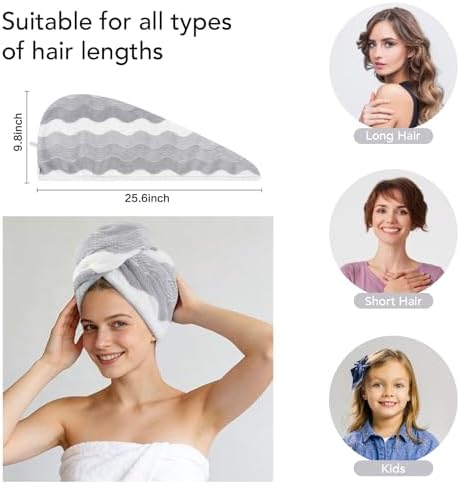 SINLAND Hair Drying Cap Hair Towel for Women 3 Pack Grey - Image 2