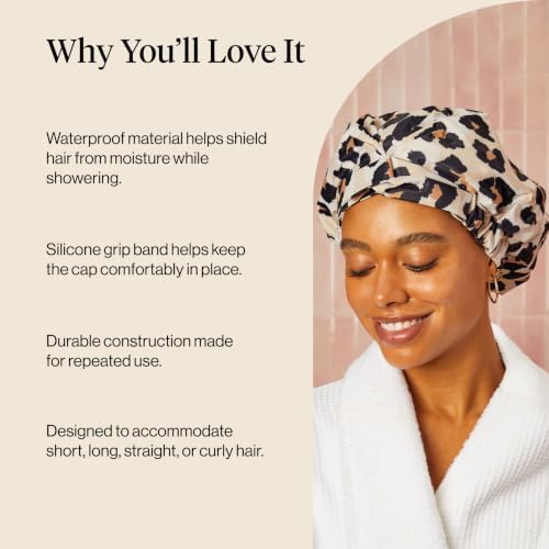 Kitsch Luxury Large Shower Cap for Women - Leopard - Image 5