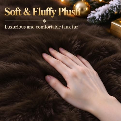 48 Inch Coffee Christmas Tree Skirt, Faux Wool Tree Base Cover - Image 2