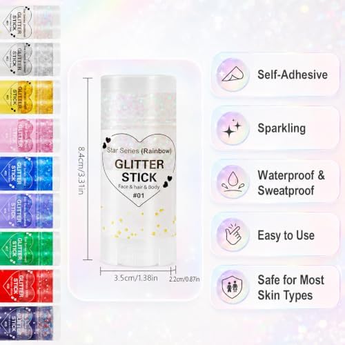 Mysense Rainbow Glitter Stick,Face Hair Body Glitter for Halloween Cosplay Mermaid Costume,Sparkling Chunky Glitter Makeup,Singer Concert Festival Rave Outfit Accessories for Women and Kids - Image 4
