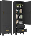 67" Tall Narrow Metal Storage Cabinet, Freestanding Pantry Organizer, Black by pozdeg