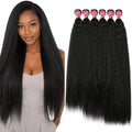 REECHO Yaki Straight Hair Bundles, 6PCS Super Protein Fiber Kinky Straight Quick Weave Bundles 20 22 24 Inch Full Head Synthetic Hair Extensions for Women - Jet Black by REECHO