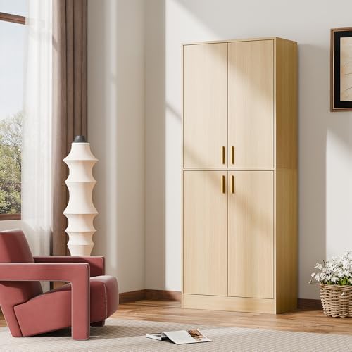 Cozy Castle Kitchen Pantry Cabinet, 71" Tall Wood Cupboard with Doors and Adjustable Shelves, Freestanding Food Storage Organizer for Dining Room, Kitchen, Living Room, Oak - Image 6