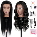 80% Real Hair Mannequin Head,TopDirect 26''Black Hairdresser Cosmetology Doll Head Styling,Manikin Heads Hairs Braiding DIY Styling with Clamp Holder and Tools Set by TopDirect