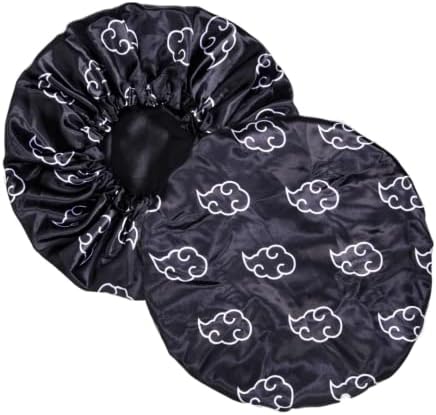 Large Silky Design Anime Bonnet with Elastic Soft Band Adjustable for Women and Men, Comfortable Satin Fabric, BlackcloudB by CrownLimitedSupply