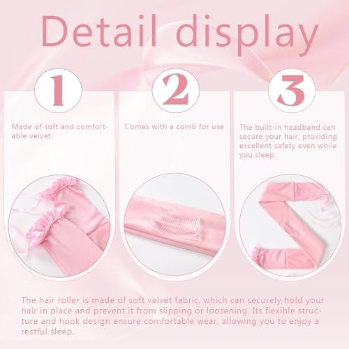 Curling Tie New Hair Curlers to Sleep in, Heatless Curls Overnight Headband, Soft Ribbon Wrap for Long Hair, Perfect Natural Curls Bouncy Curls Hairstyle Hair Suitable for All Hairs Types (Pink) - Image 5