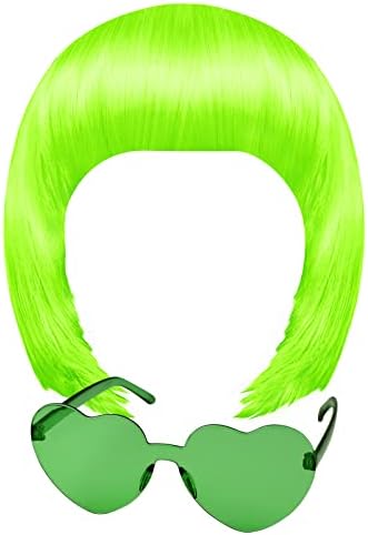 MIAHART Green Short Bob Wig and Sunglass Set, Neon Colored Wigs Sunglass Pack Costume Colorful Cosplay Wigs Daily Party Hairpieces for Bachelorette Neon Party Favors Halloween Decorations Supplies by MIAHART
