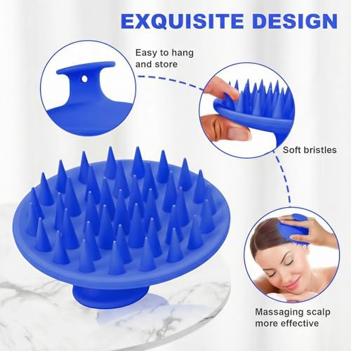 Meartchy Silicone Scalp Massager Shampoo Brush, Scalp Brush for Hair Growth & Dandruff Removal, Hair Scrubber Scalp Stimulator Exfoliator Brush with Soft Bristles for Wet Dry Scalp Care (Ocean Blue) - Image 3