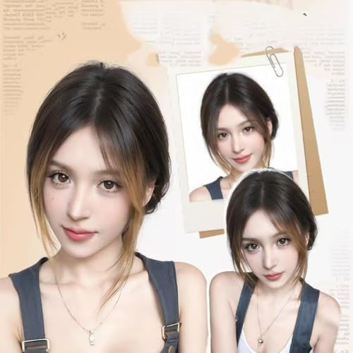 VAVANGA 14inch Hair Topper for Thinning Hair with Bang Ombre Brown to Black - Image 5