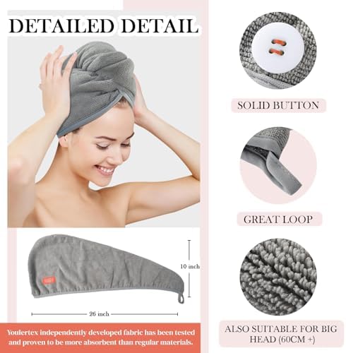 Microfiber Hair Towel Hair Wrap: 2 Pcs 10X26 Hair Dryer Women (Sky Blue) - Image 3