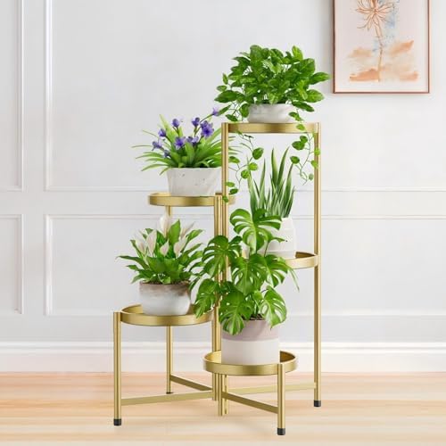 5 Tier Large Plant Stand Indoor Outdoor, 10 In Wide Tray, Gold by iDavosicly