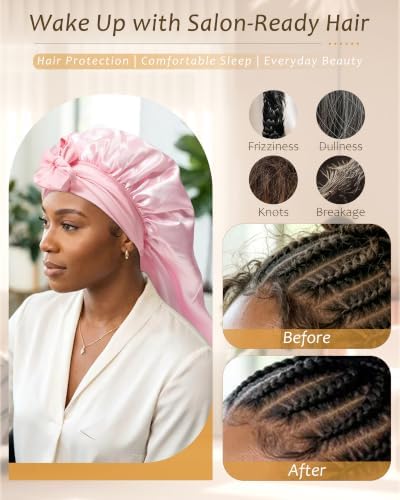 AWAYTR Long Satin Bonnet for Braids - Double Layer Hair Bonnet for Sleeping - Image 4