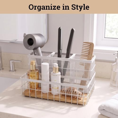 Hair Tool Organizer Countertop, Breathable Metal & Bamboo, Heat-Resistant - Image 3