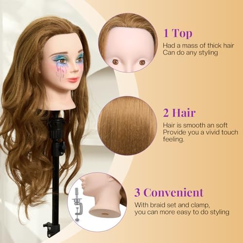 28" Mannequin Head with 80% Real Human Hair for Makeup Practice Head - Image 3