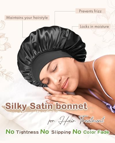 BONNET QUEEN Silk Bonnet for Sleeping Women Satin Bonnet Hair Wrap with Elastic Wide Band Sleep Cap for Curly Hair Night Cap - Image 3