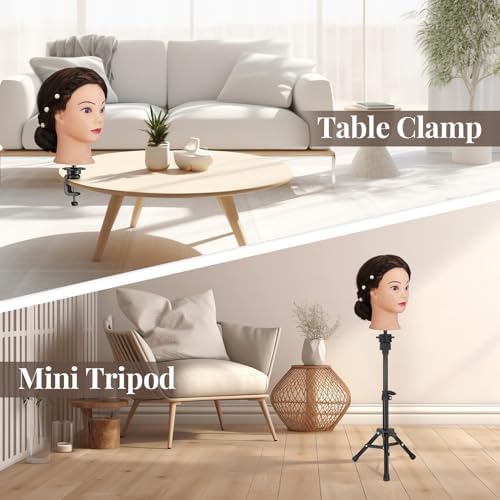 28" Mannequin Head with 80% Real Hair,Cosmetology Manikin Practice Doll Head,Braiding Head with Tripod Stand with Table Clamp + DIY Hair Styling Set #4 - Image 4