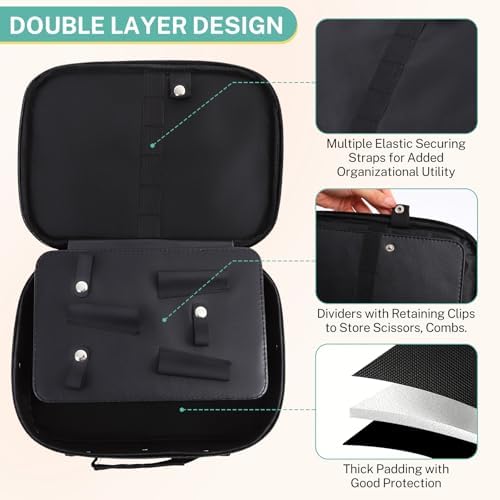 Barber Bag Hard Shell Barber Case, Clipper Case for Barbers with Shoulder Strap, Barber Travel Case Organizer for Clippers & Supplies, Hair Tool Bag Barber Accessories Storage, Black - Image 4