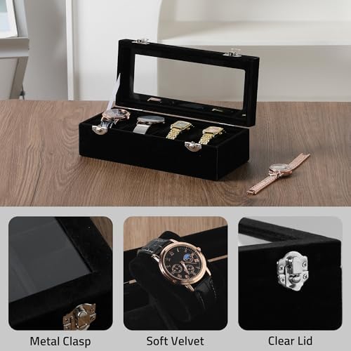 Frebeauty 4 Slot Watch Box for Men/Women,Watch Case with Glass Lid - Image 3