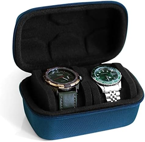 watch box organizer for men or Women 2 watch travel case Portable Storage watch display holder for Wristwatches and Smart Watches up to 58mm(Blue（2 slot）) by Besforu