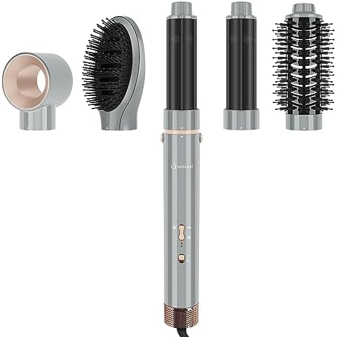 IG INGLAM MegaAIR Styler, 5 in-1 Professional Interchange Hair Dryer Brush 110,000 RPM Brushless BLDC Motor Ionic Hot Air Styler Volumizing and Shape, Gray by INGLAM