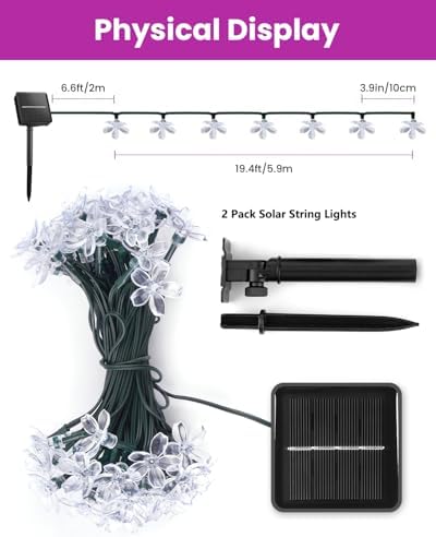 Brightown 2 Pack Total 52FT 120 LED Flower Solar String Lights Outdoor Waterproof Fairy Lights for Garden Yard Fence Patio Christmas Tree Wedding Party Decor, Pink - Image 3
