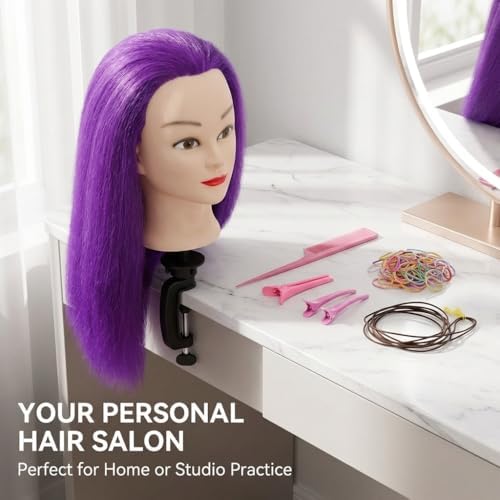 100% Real Hair Mannequin Head Training Head Manikin Cosmetology Doll Head for Hairdresser Practice Braiding Hair Styling with Clamp stand (18-inch) - Image 5