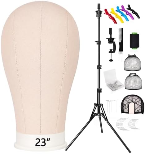 63in Wig Mannequin Stand with 23In Head Canvas for Wig Making Train Display by PetBaby