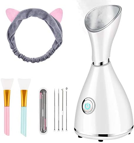 Facial Steamer for Facial Deep Cleaning, Moisturize, Unclog Pores, Face Spa, Nano Ionic Humidifier, Home Facial Warm Mist Face Steamer with Blackhead Removal Kit, Brush, Hair Band by Totexil