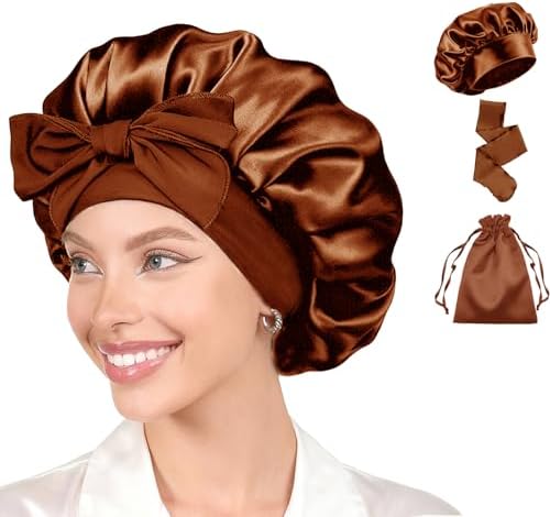Womens Hair Bonnets Satin Bonnet for Sleeping Silk Bonnets Curly Hairs Braids Silky Sleep Caps with Long Soft Tie Band by WJingYiJia