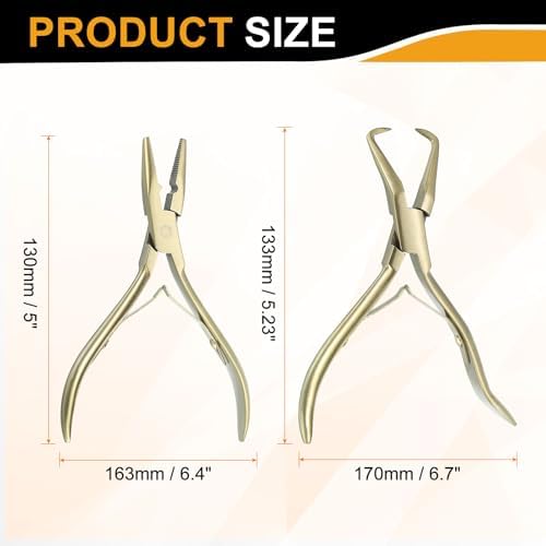 HARFINGTON Hair Extension Beading Tool Kit Stainless Steel Hair Extensions Micro Link Bead Closer and Remover Pliers Micro Ring Loop Needle Pulling Hook and Cutting Scissors, Gold Tone - Image 2
