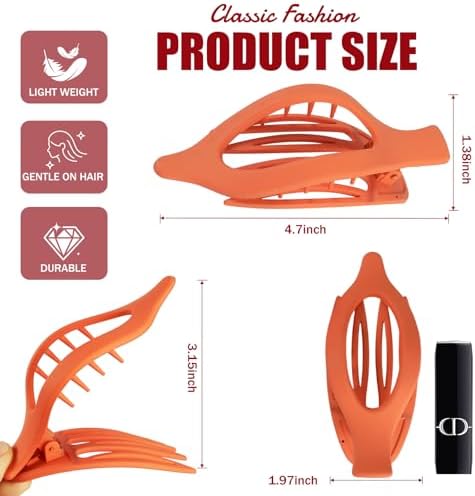 Flat Hair Clips for Women - 6 PCS French Flat Claw Clips Medium Hair Clips for Girls Large Hair Claw Clips for Thick or Thin Hair Strong Hold No Slip Hair Accessories for women (Orange) - Image 3