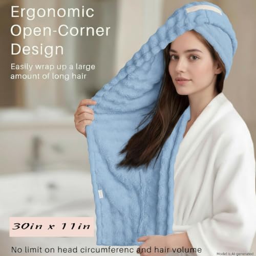 2-Pack Microfiber Hair dring Towel | 50% Faster Drying, Ultra Absorbent & Frizz Control | for Long/Curly Hair | 40 * 11" Large Size | Travel Gym Home Use(Bule,White) - Image 5