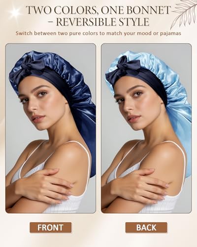 AWAYTR Long Satin Bonnet for Sleeping, Women Two-Tone Reversible Sleep Cap - Image 4