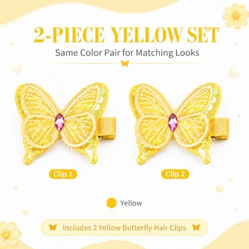 2 Pcs Butterfly Hair Clips for Girls, Fully Lined, Yellow - Image 5