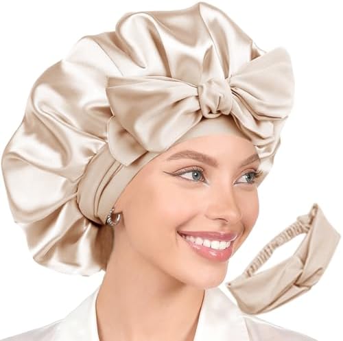 2Pcs Womens Silk Satin Bonnet For Sleeping Hair Bonnets Adjustable Soft Band Silky Sleep Cap Hairs Wrap For Women by WJingYiJia
