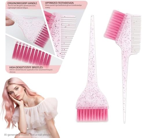 21 Pcs Pink Hair Dye Kit Professional Salon Tools with Bowl - Image 3