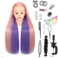 26"-28" Mannequin Head Styling Mannequin Head for Hair Styling and Free Table Stand Training Head Manikin Cosmetology Doll Head with Long Fiber Hair Hairdresser Practice Head for Stylist (Pink purple) by headdoll