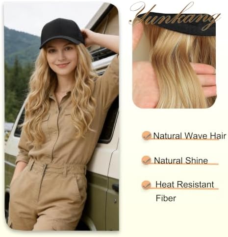 Hat Wig Baseball Cap Hat with Long Wavy Wig Layered Highlights Blonde Hair - Image 5
