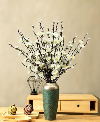Artificial Cherry Flowers Branches 10PCS Silk Cherry Blossom Tree Stems Faux Cherry Flowers Vase Arrangements for Home Indoor Decoration Vase Table Living Room Bedroom Spring Decor (White) - Image 4