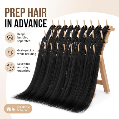 60-Peg Braiding Hair Rack, Foldable Hair Extension Holder, Natural Beige - Image 6