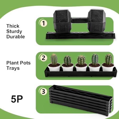 RooTrimmer 5 Pack Plastic Plant Saucer (17"x3"x1.5"), Rectangular Window Sill Plant Pot Trays with Removable Drainage Hole, Thick Windowsill Saucer Tray for 2.8 inch (7CM) Flower Nursery Pots (Black) - Image 3