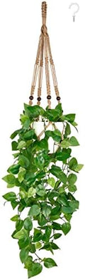 Mkono Fake Hanging Plant, Macrame Hanger with Pothos Vines & Pot, Brown by Mkono
