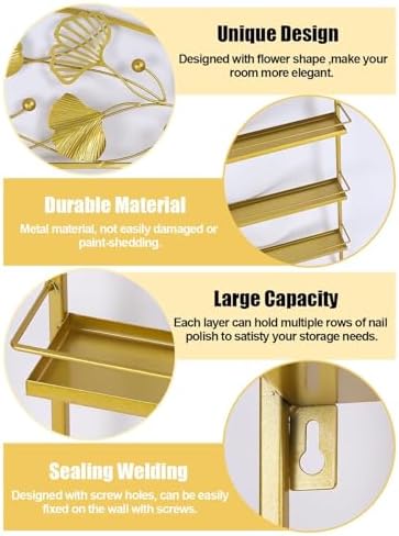 EBANKU Metal Nail Polish Racks, Gold Flower Shape Display Rack Cosmetic Display Case Lipstick Perfume Wall-mounted Shelf Essential Oil Organizer for Home Spa Nail Salon Shop - Image 4