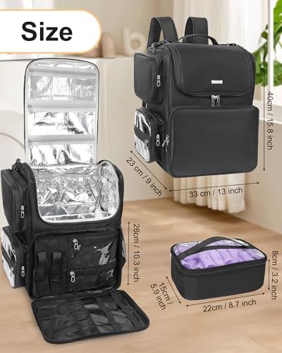 Relavel Hair Tools Travel Bag Hair Stylist Backpack Hairdresser Cosmetology Bag, Heat Insulation Full Layer for Curling Iron, Hair Straightener, Travel Accessories Train Case Barber Organizer, Black - Image 6