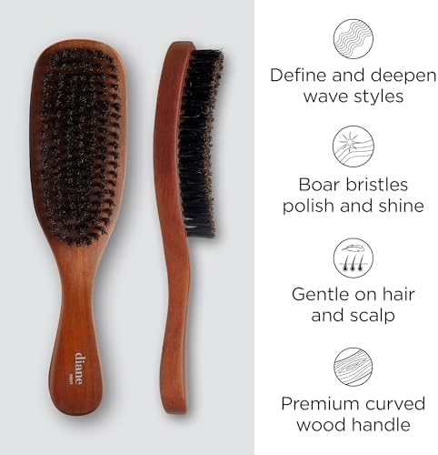 Diane Reinforced Boar Bristle Curved Wave Brush for Men and Barbers – Medium Bristles for Thick and Curly Hair – Use for Detangling, Smoothing, Wave Styles, Restore Shine and Texture - Image 2